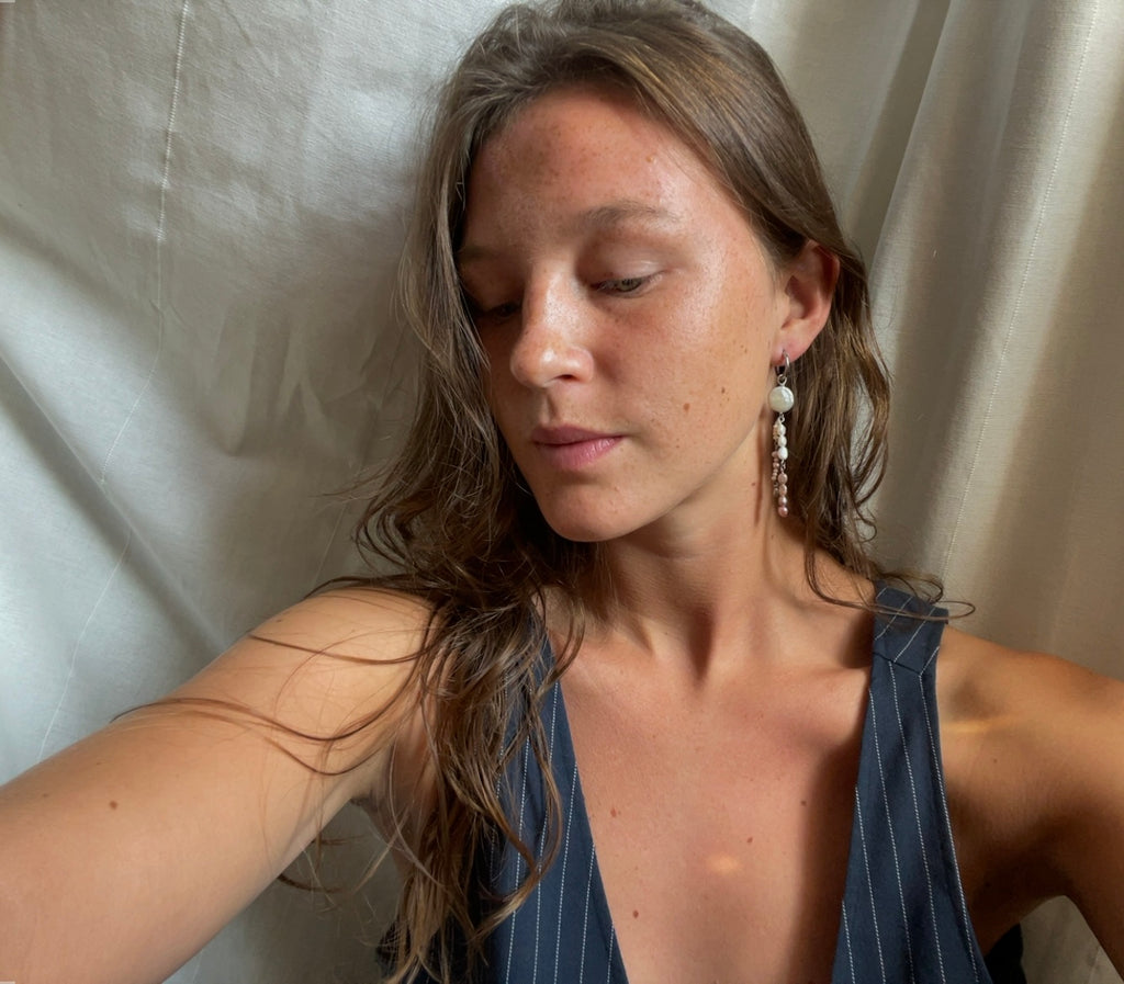 Double Pearl Silberohrring